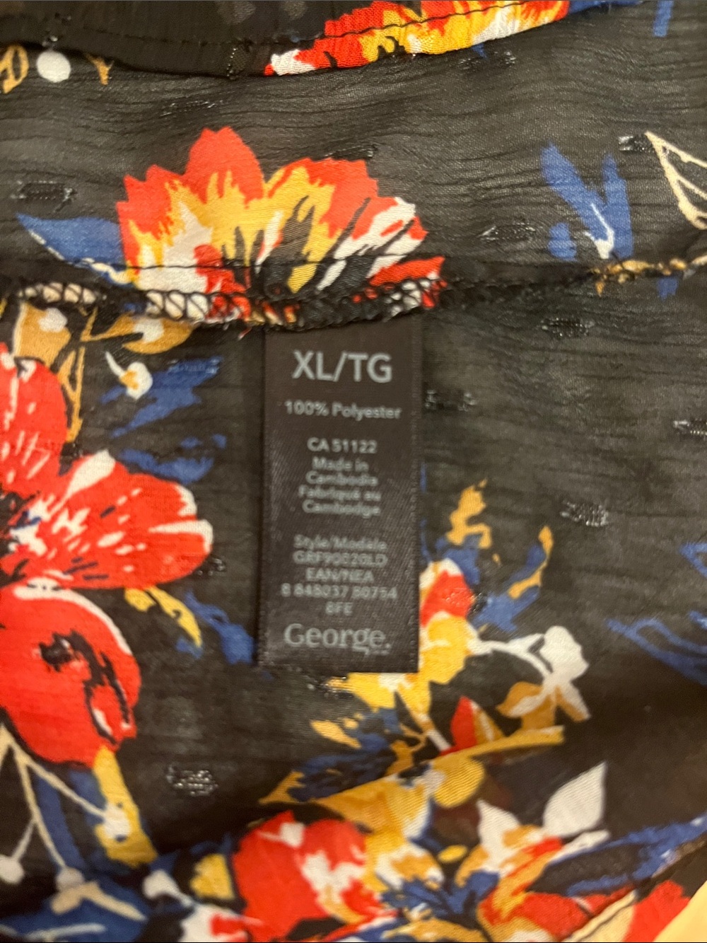 😍CLEARANCE- GEORGE Black Sheer Floral Tie Neck, Long Sleeve, Swiss Dot Blouse XL - Picture 10 of 12